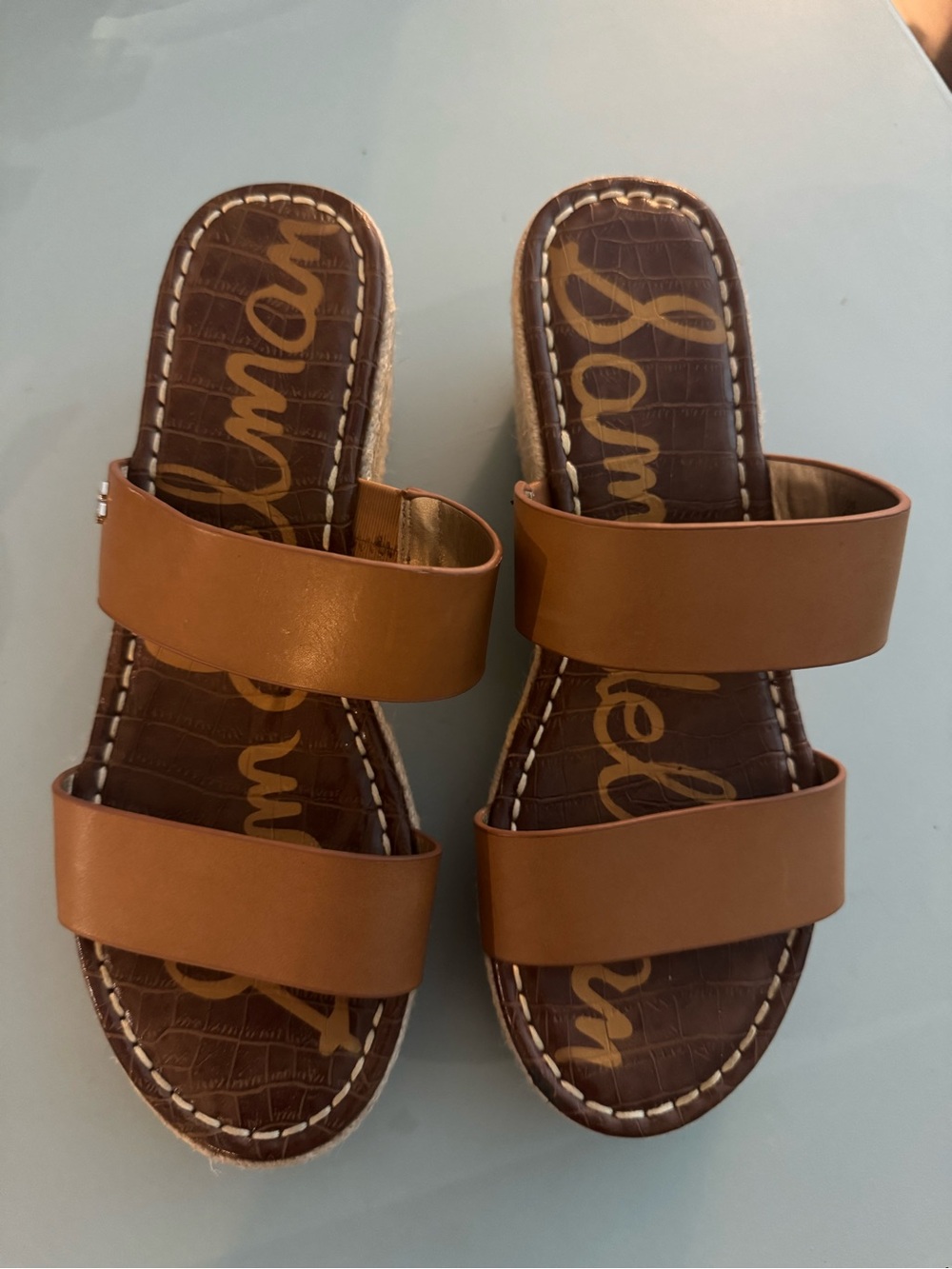 Sam Edelman Women's Tan Double-Strap Slide Sandals size 8.5